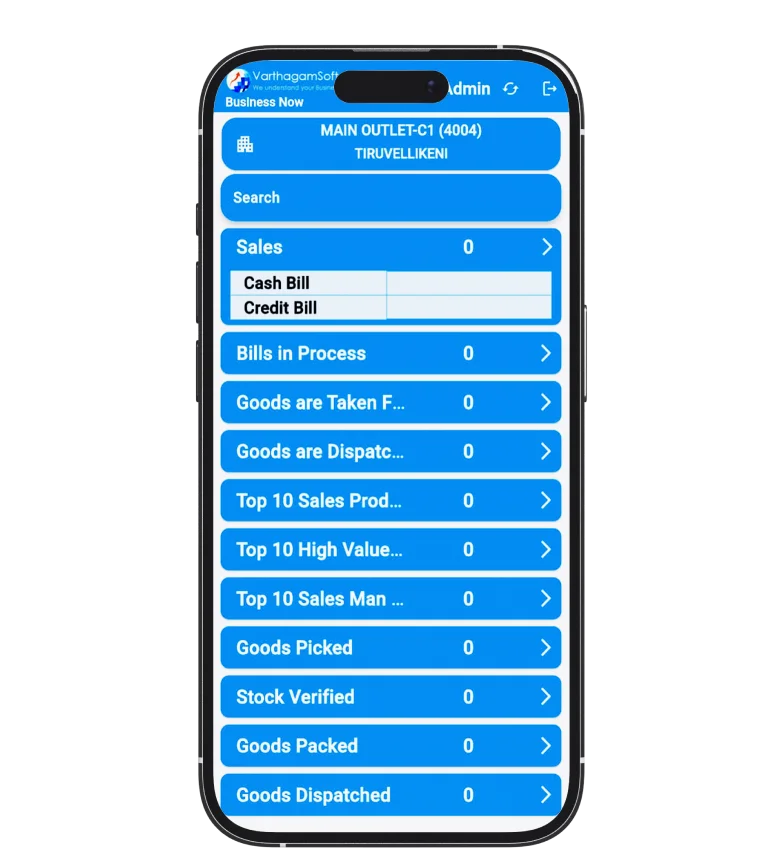 Business Now App showing pharma billing and business performance