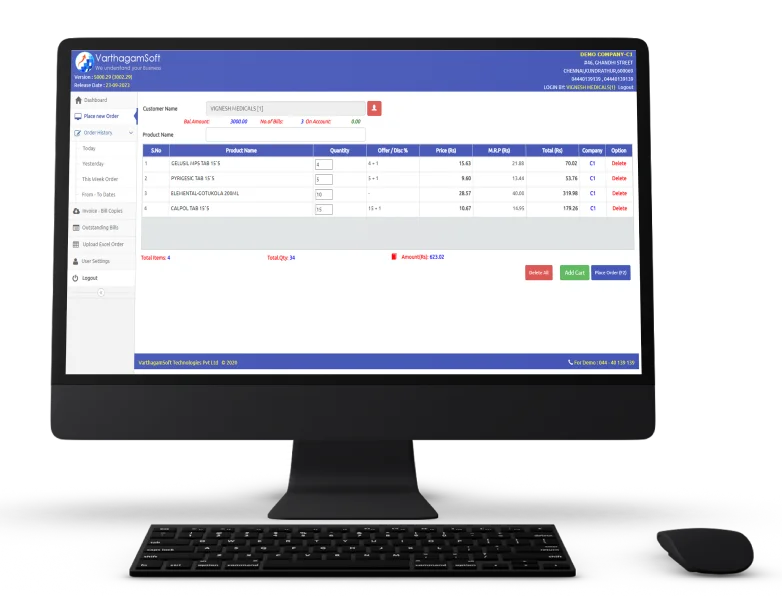 Web order screen for pharmacy orders in pharma distribution software