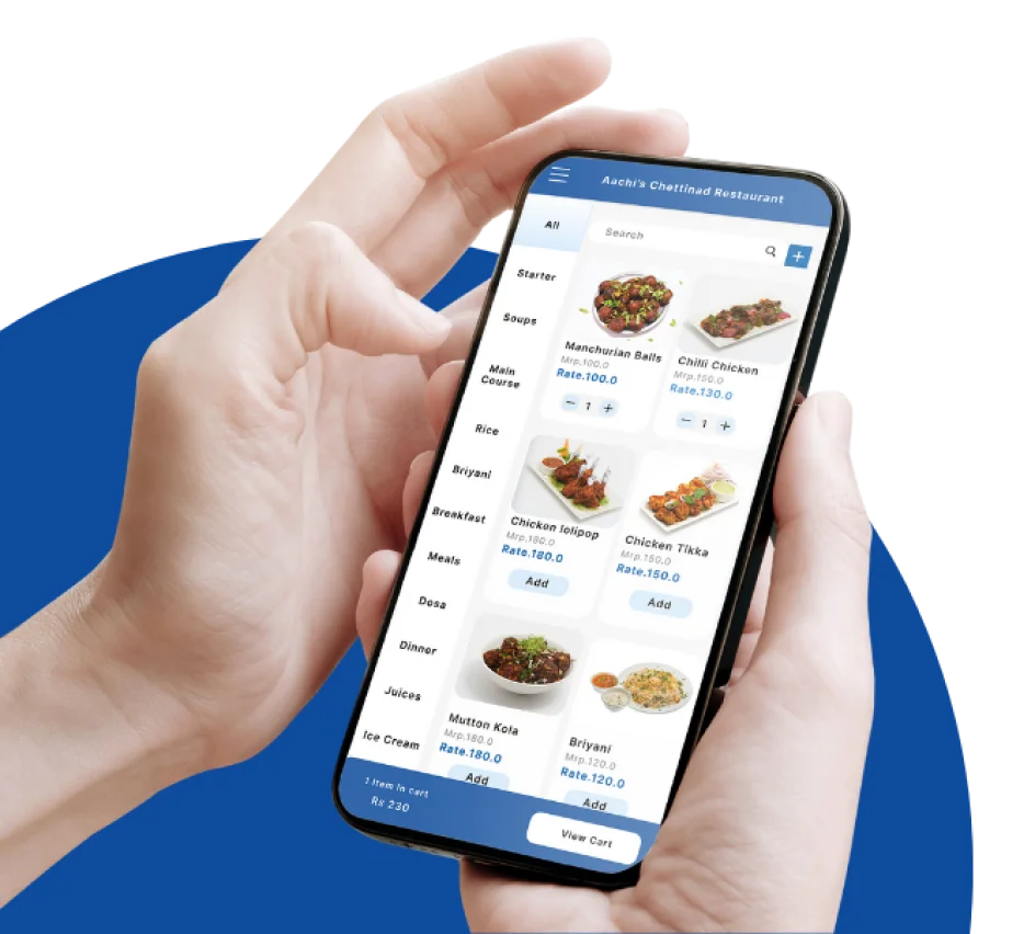 POS billing app screen with product list